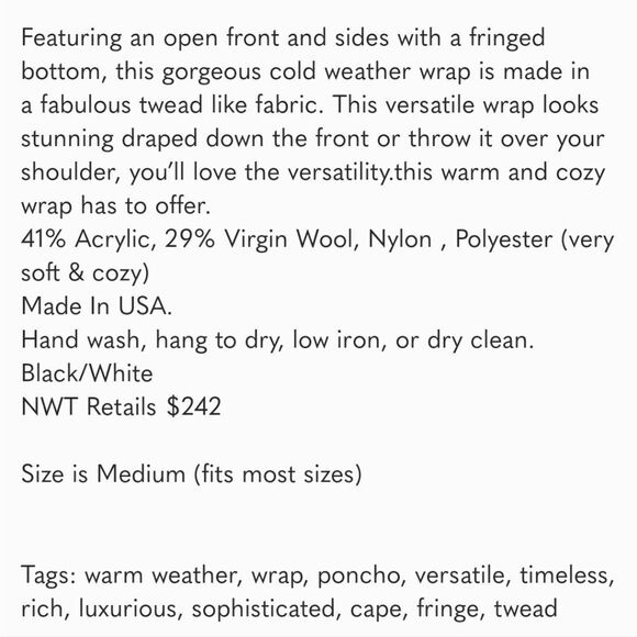 Bryn Walker Virginia Wool Blend tweed Fringed Poncho - Picture 11 of 11